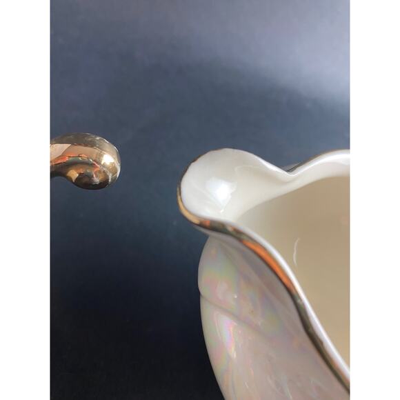 Vintage Homer Laughlin Pearl Iridescent Creamer & Open Sugar Bowl | 1940s - Picture 5 of 9